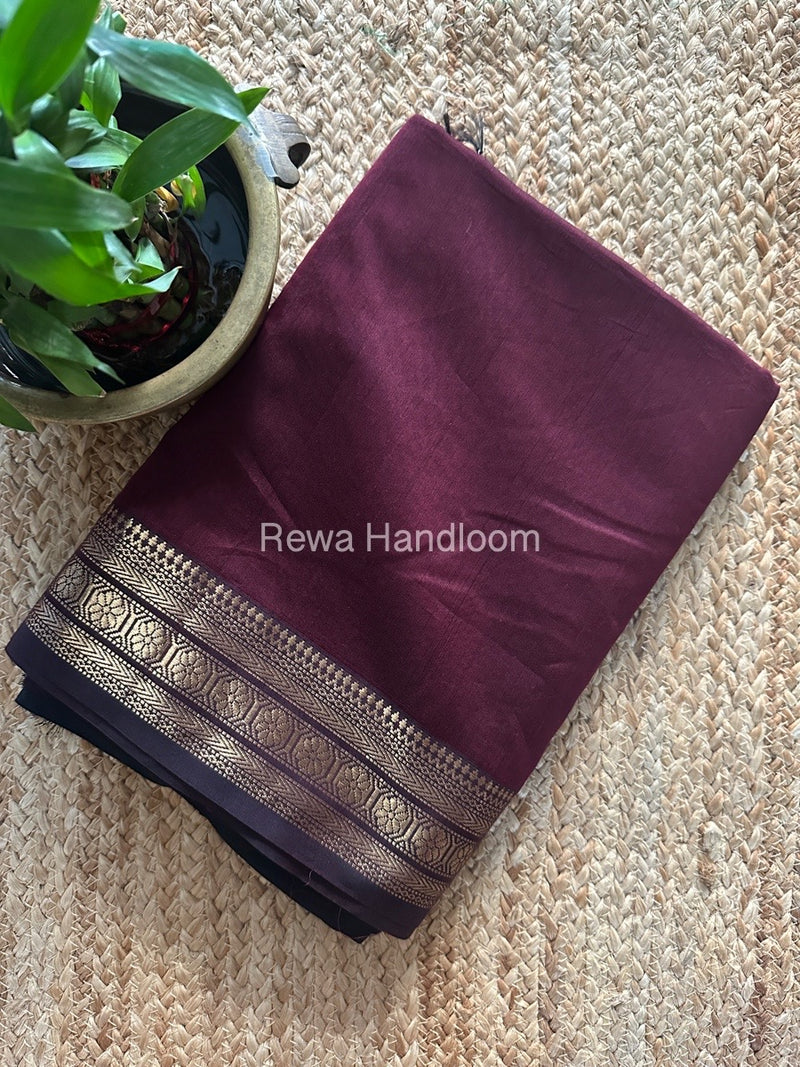 Maheshwari Wine Zari Border Plain Saree ZSBS026