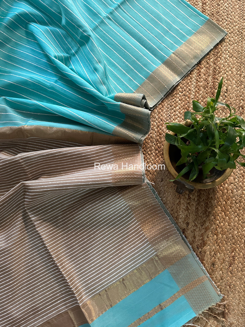 Maheshwari Sky Blue Gichha Thread Lining Saree GTLS008