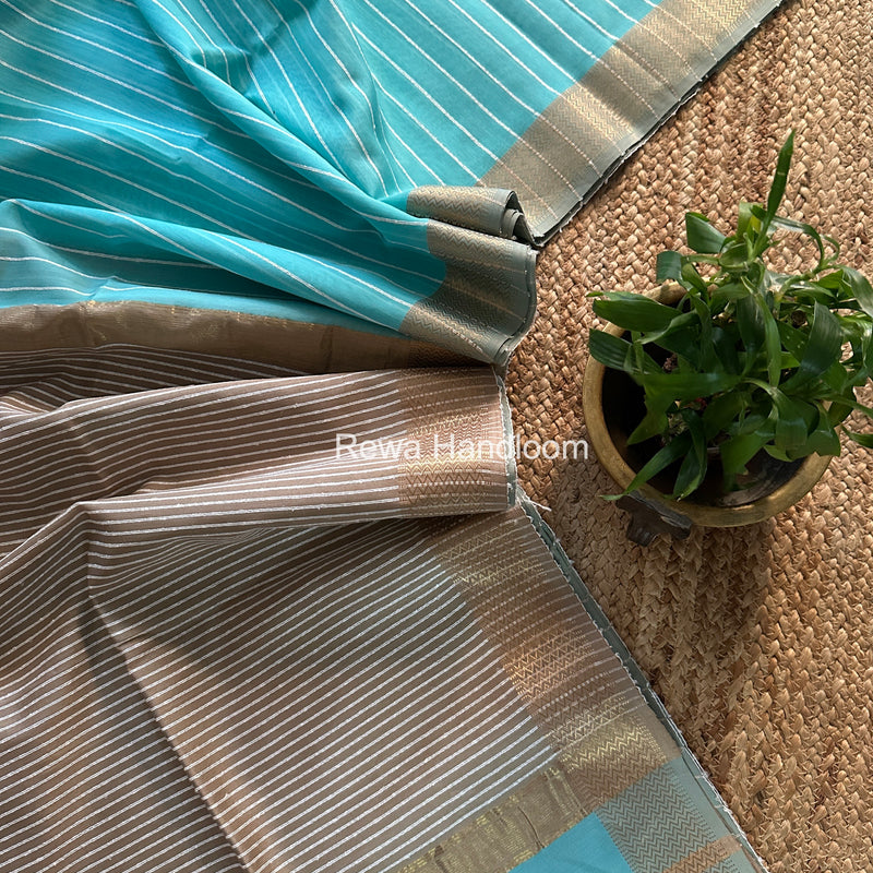Maheshwari Sky Blue Gichha Thread Lining Saree GTLS008