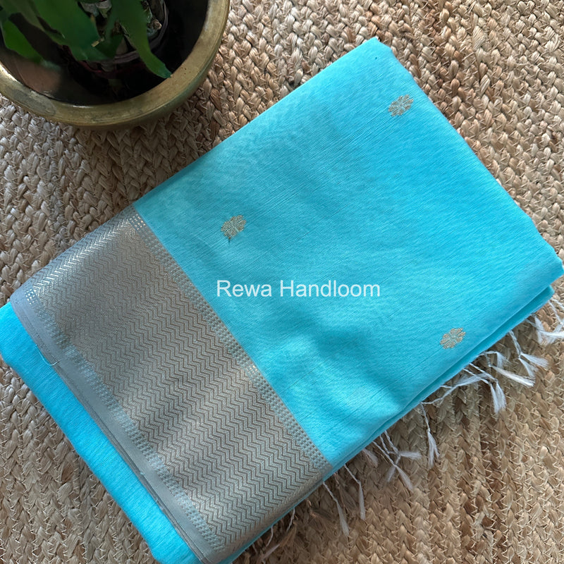 Maheshwari Sky Blue Flower Butti Saree JBS092