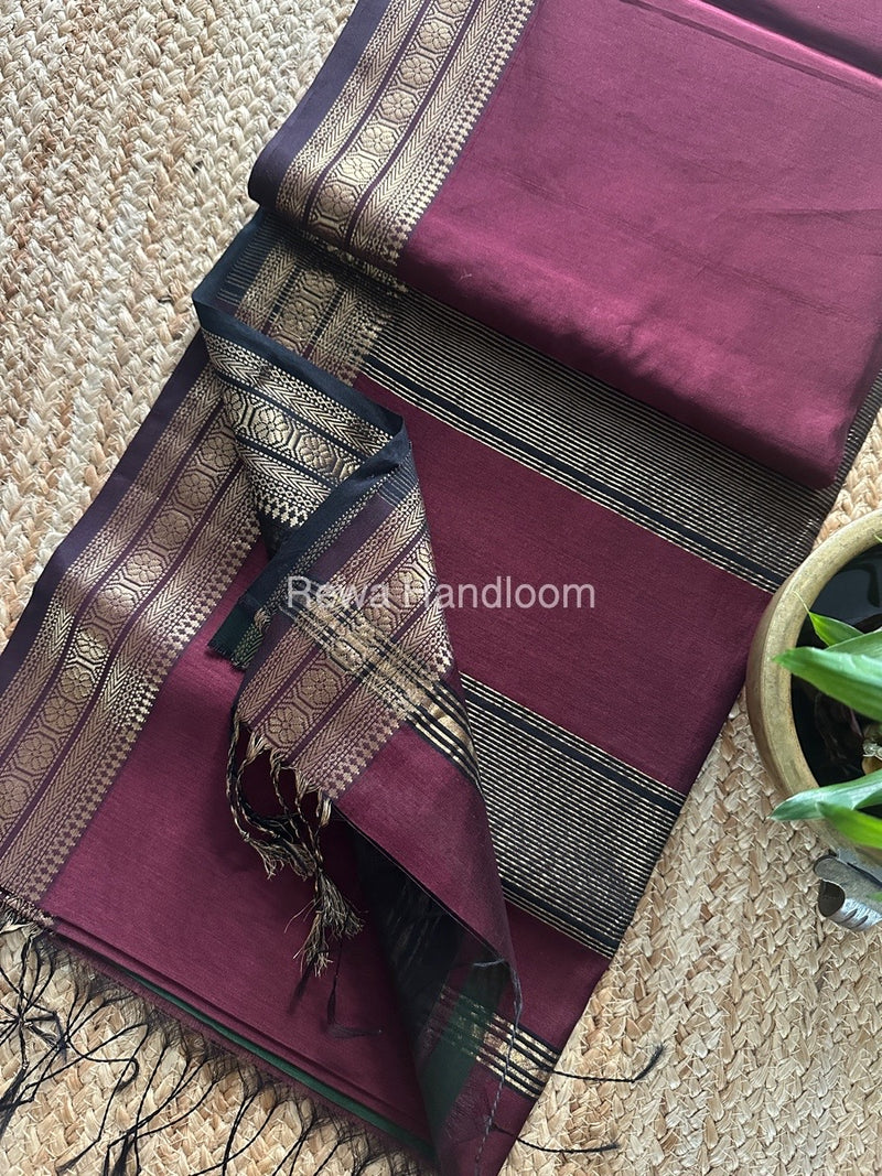 Maheshwari Zari Border Plain Saree