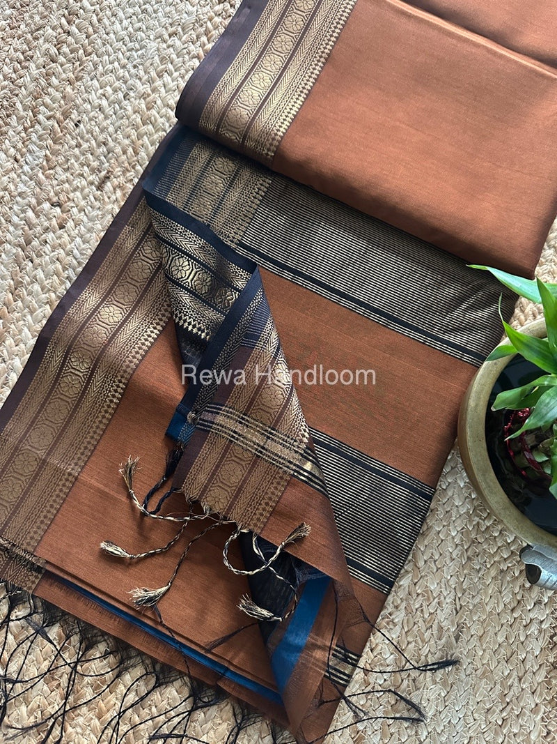 Maheshwari Zari Border Plain Saree 