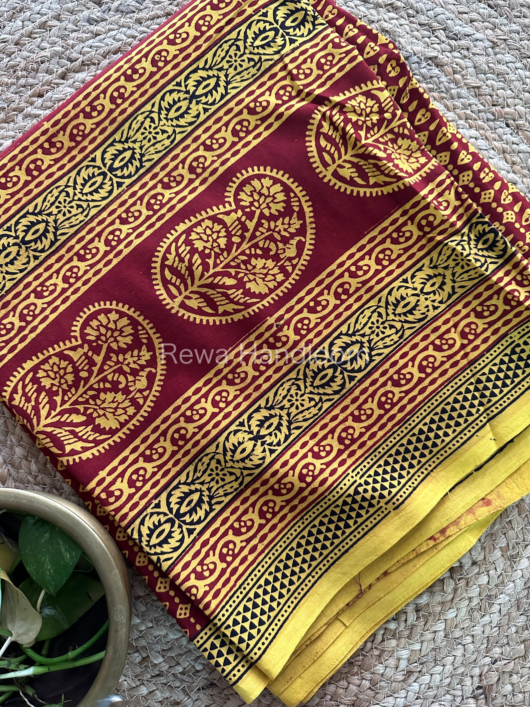 Yellow-Maroon Bagh Print Cotton Suit-BCS101