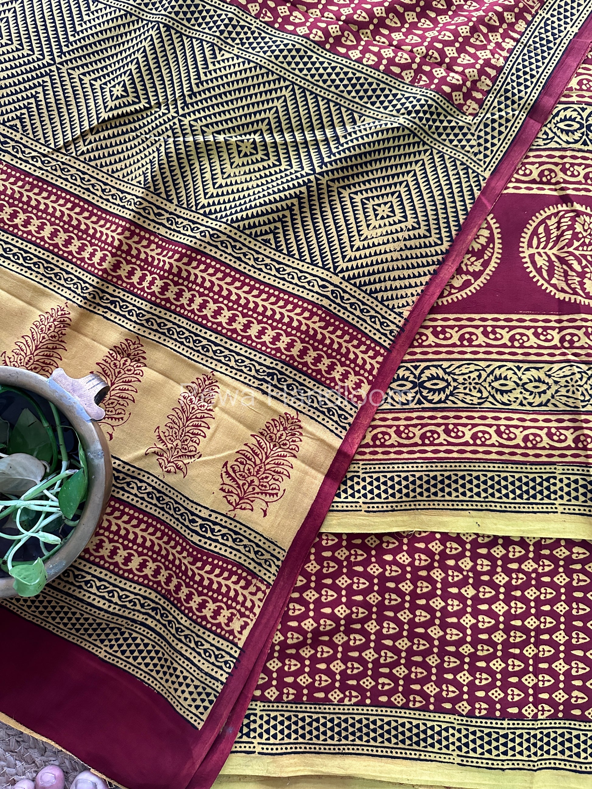Yellow-Maroon Bagh Print Cotton Suit-BCS101