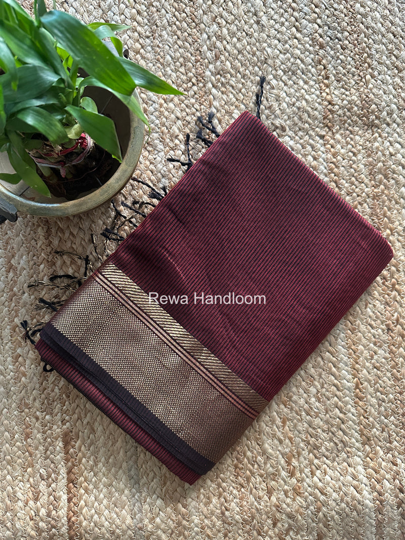 Exclusive Maheswari Self Checks Maroon Saree MCS090