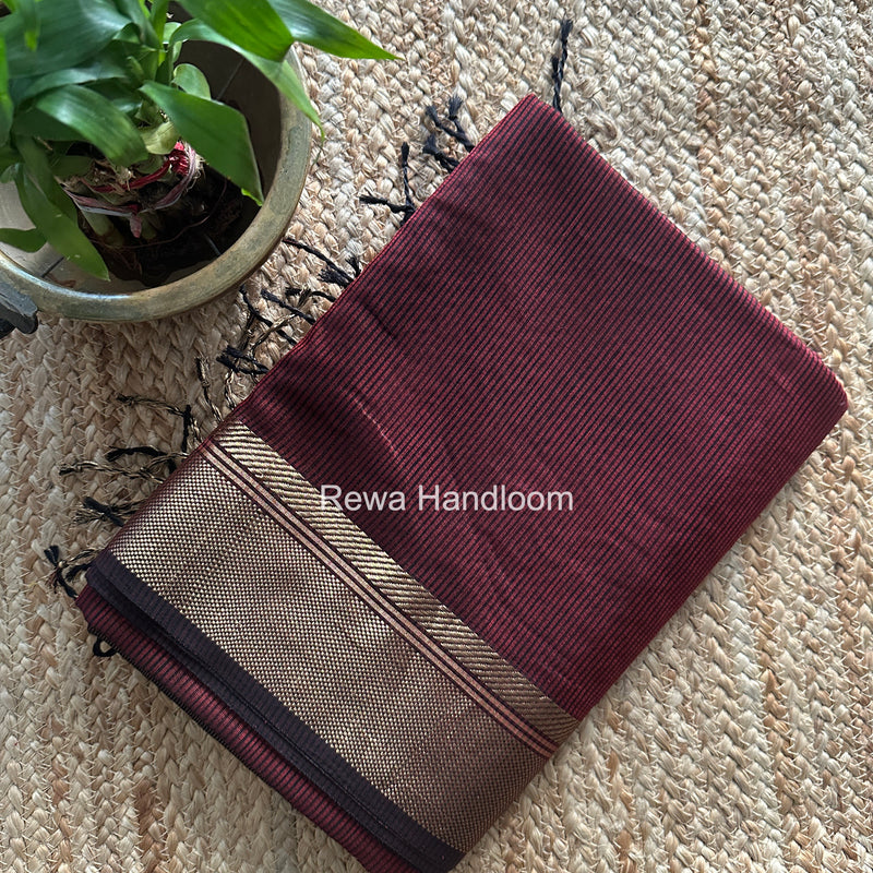 Exclusive Maheswari Self Checks Maroon Saree MCS090