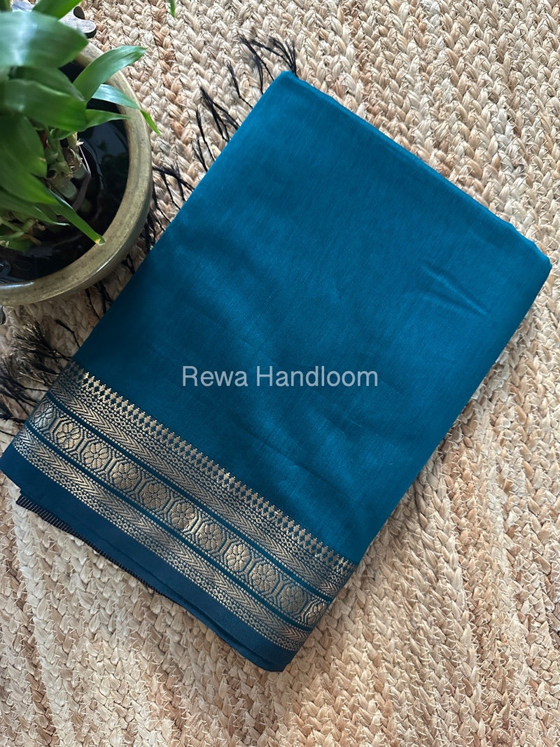 Maheshwari Rama Green Zari Border Plain Saree ZSBS023