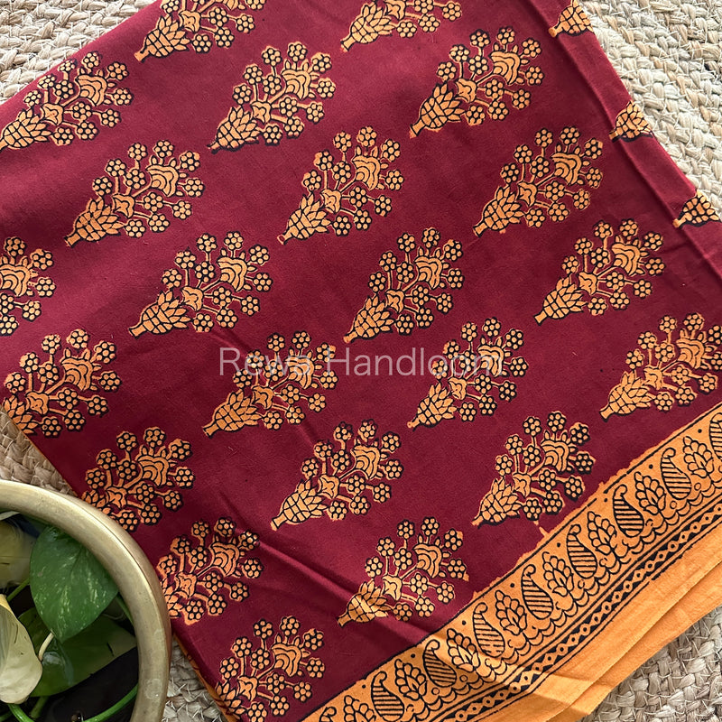 Maroon- Orange Bagh Print Cotton Suit-BCS106