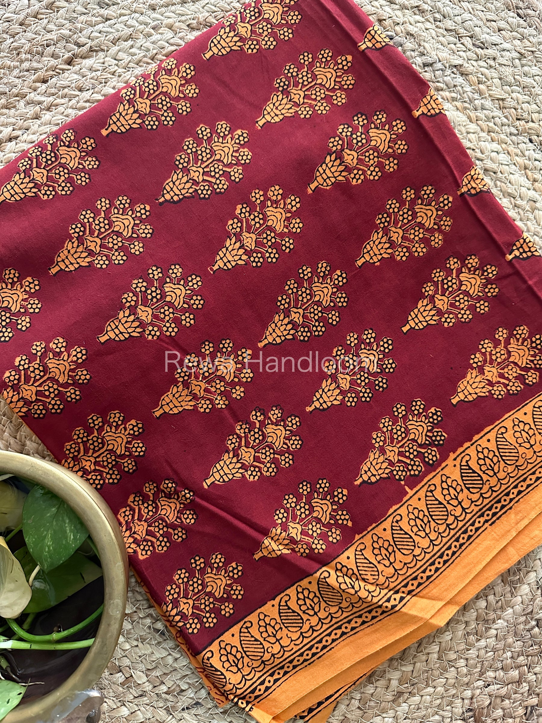 Maroon- Orange Bagh Print Cotton Suit-BCS106