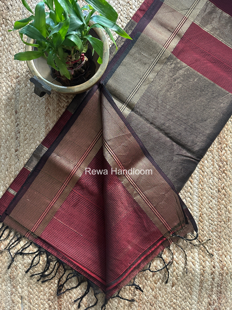 Exclusive Maheswari Self Checks Maroon Saree MCS090