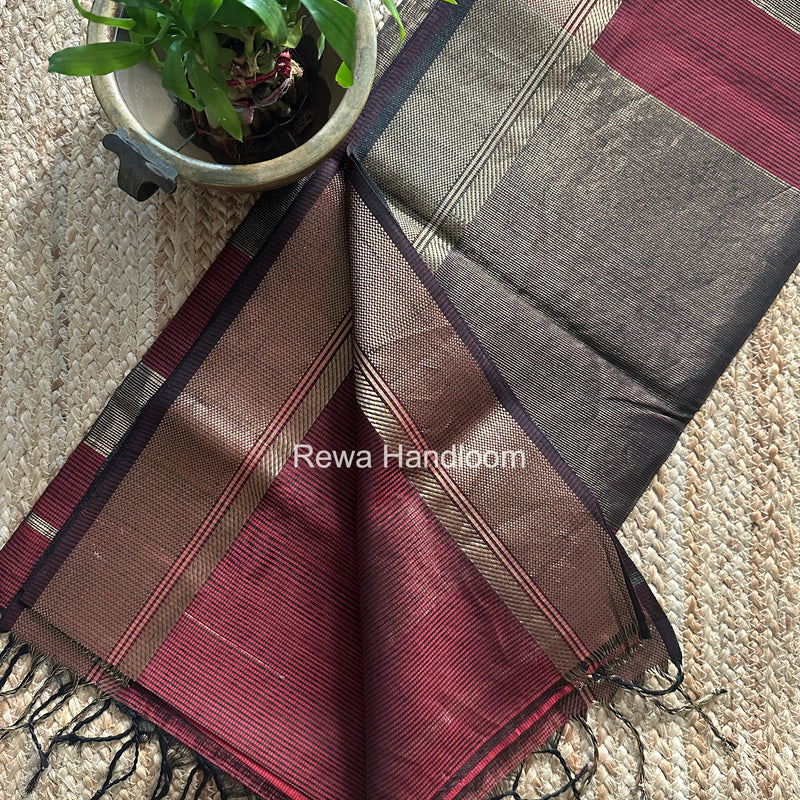 Exclusive Maheswari Self Checks Maroon Saree MCS090