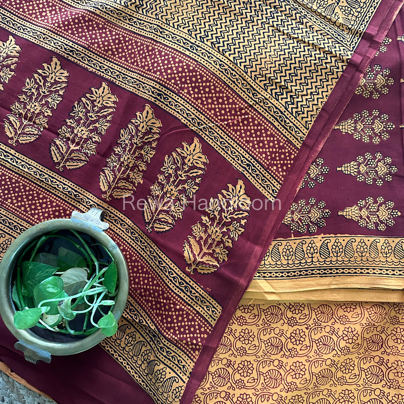 Maroon- Orange Bagh Print Cotton Suit-BCS106