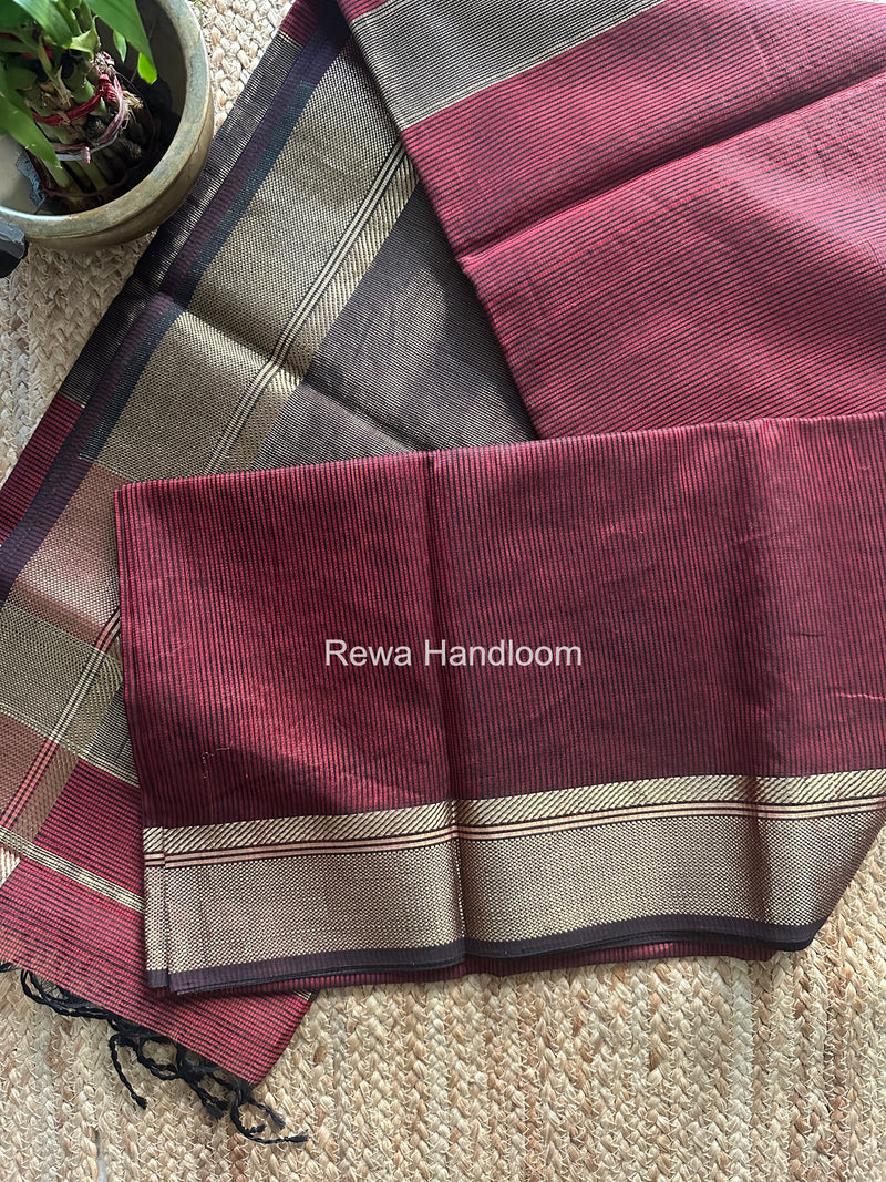 Exclusive Maheswari Self Checks Maroon Saree MCS090