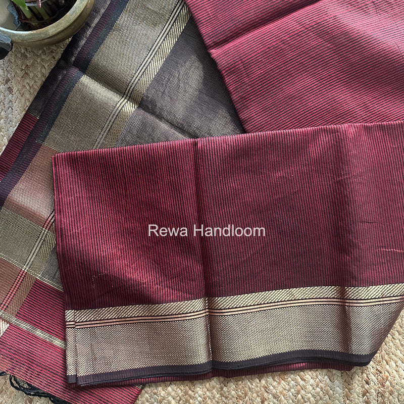 Exclusive Maheswari Self Checks Maroon Saree MCS090