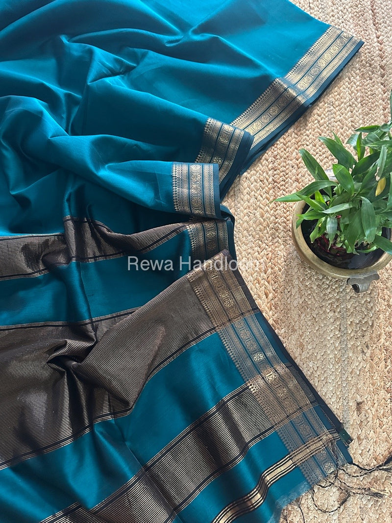 Maheshwari Rama Green Zari Border Plain Saree ZSBS023