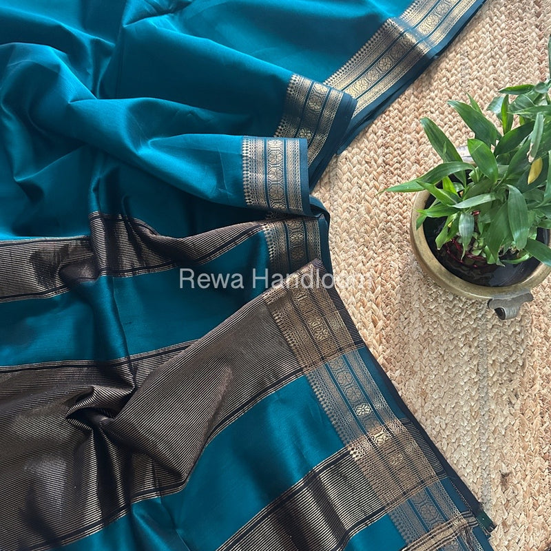 Maheshwari Rama Green Zari Border Plain Saree ZSBS023