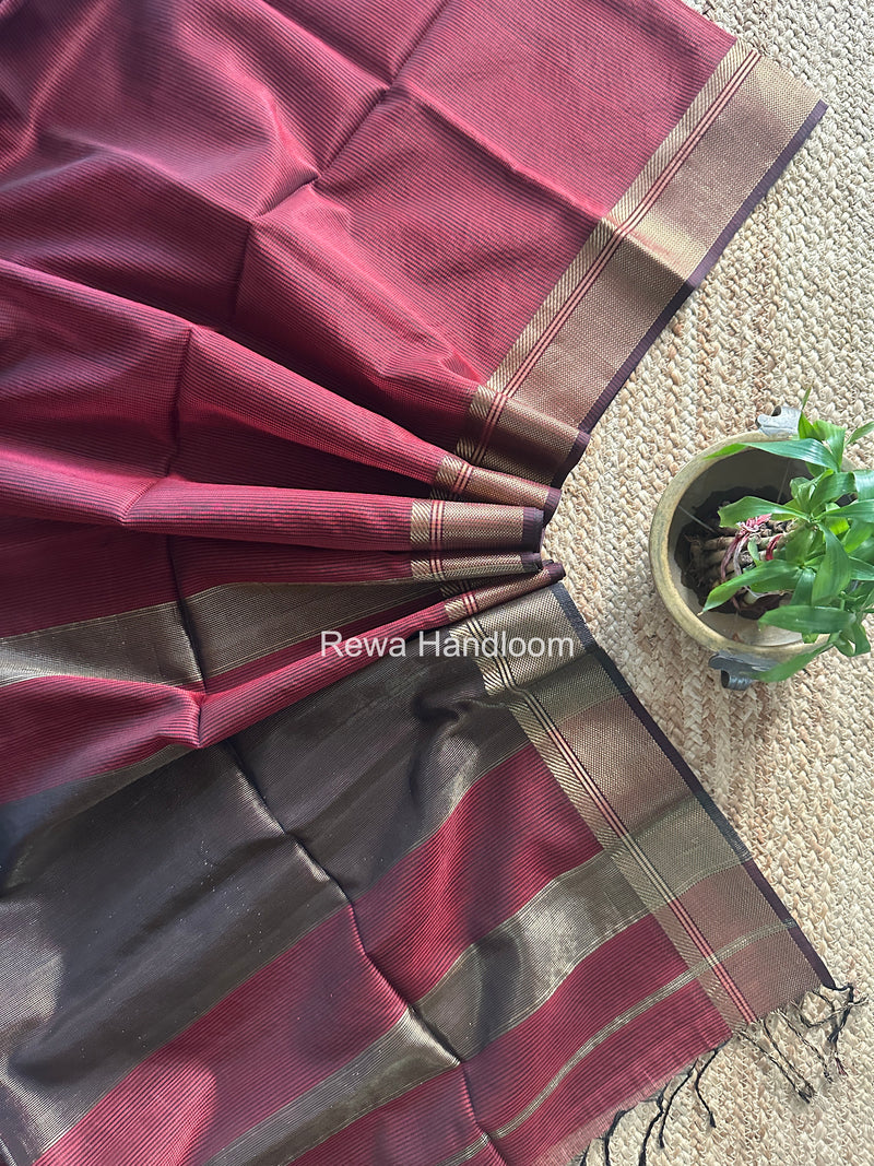 Exclusive Maheswari Self Checks Maroon Saree MCS090