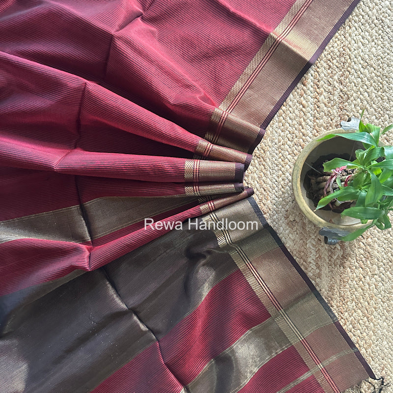 Exclusive Maheswari Self Checks Maroon Saree MCS090