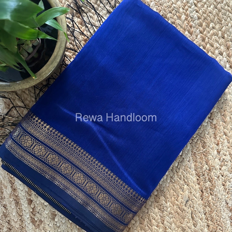 Maheshwari Blue Zari Border Plain Saree ZSBS021