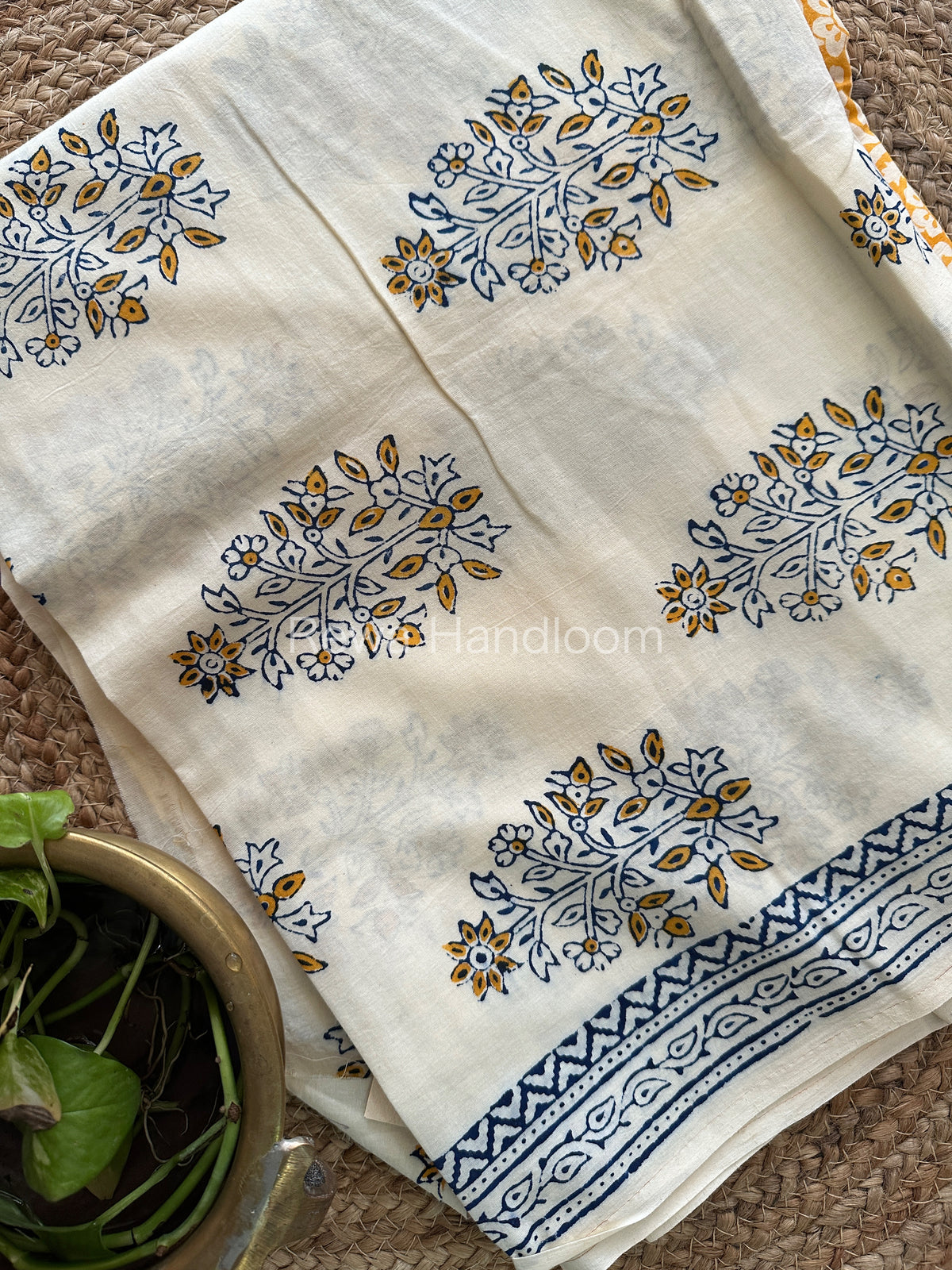 White-Yellow Indigo Bagh Print Suit- BCIP01