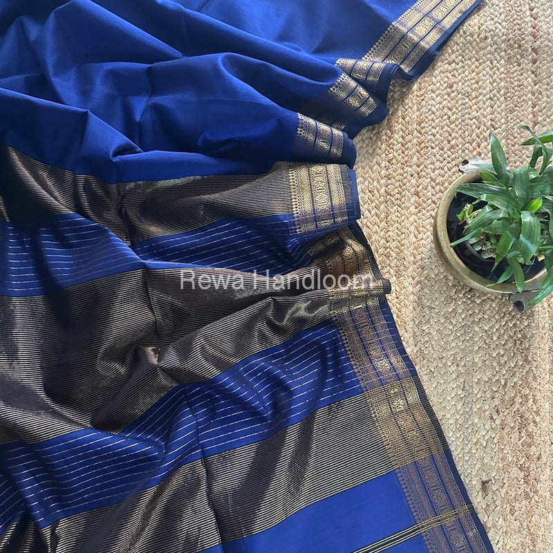Maheshwari Blue Zari Border Plain Saree ZSBS021