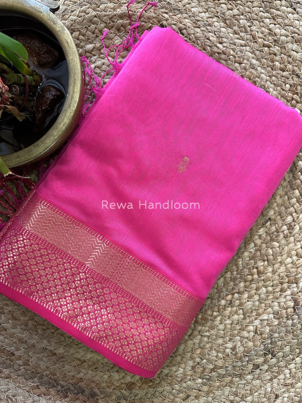 Pink Butta Pallu Zari Border Saree ~ Maheshwari Saree BTPS033