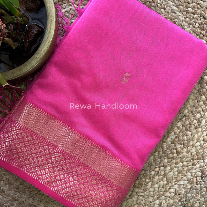 Pink Butta Pallu Zari Border Saree ~ Maheshwari Saree BTPS033