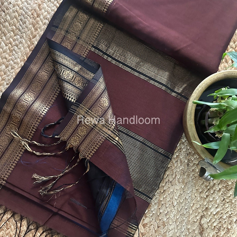 Maheshwari Zari Border Plain Saree