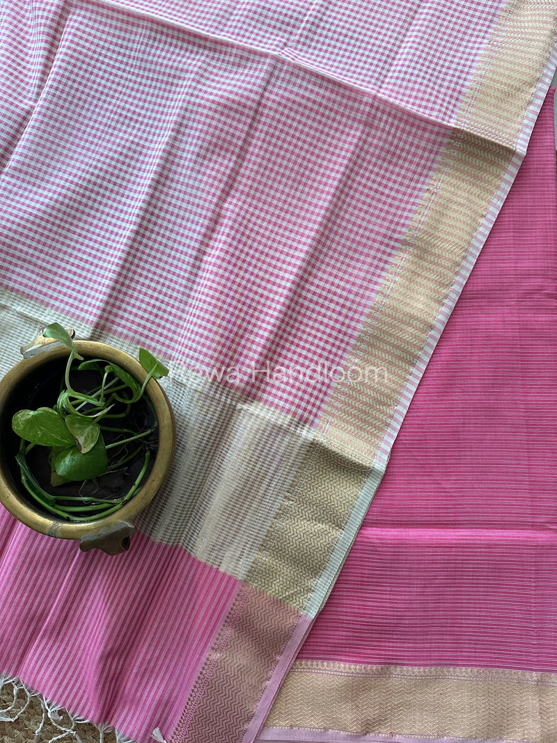 Maheshwari Pink Checks Dress Material CPT26