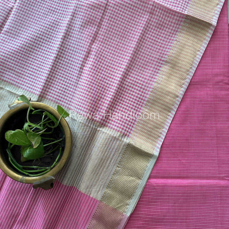 Maheshwari Pink Checks Dress Material CPT26