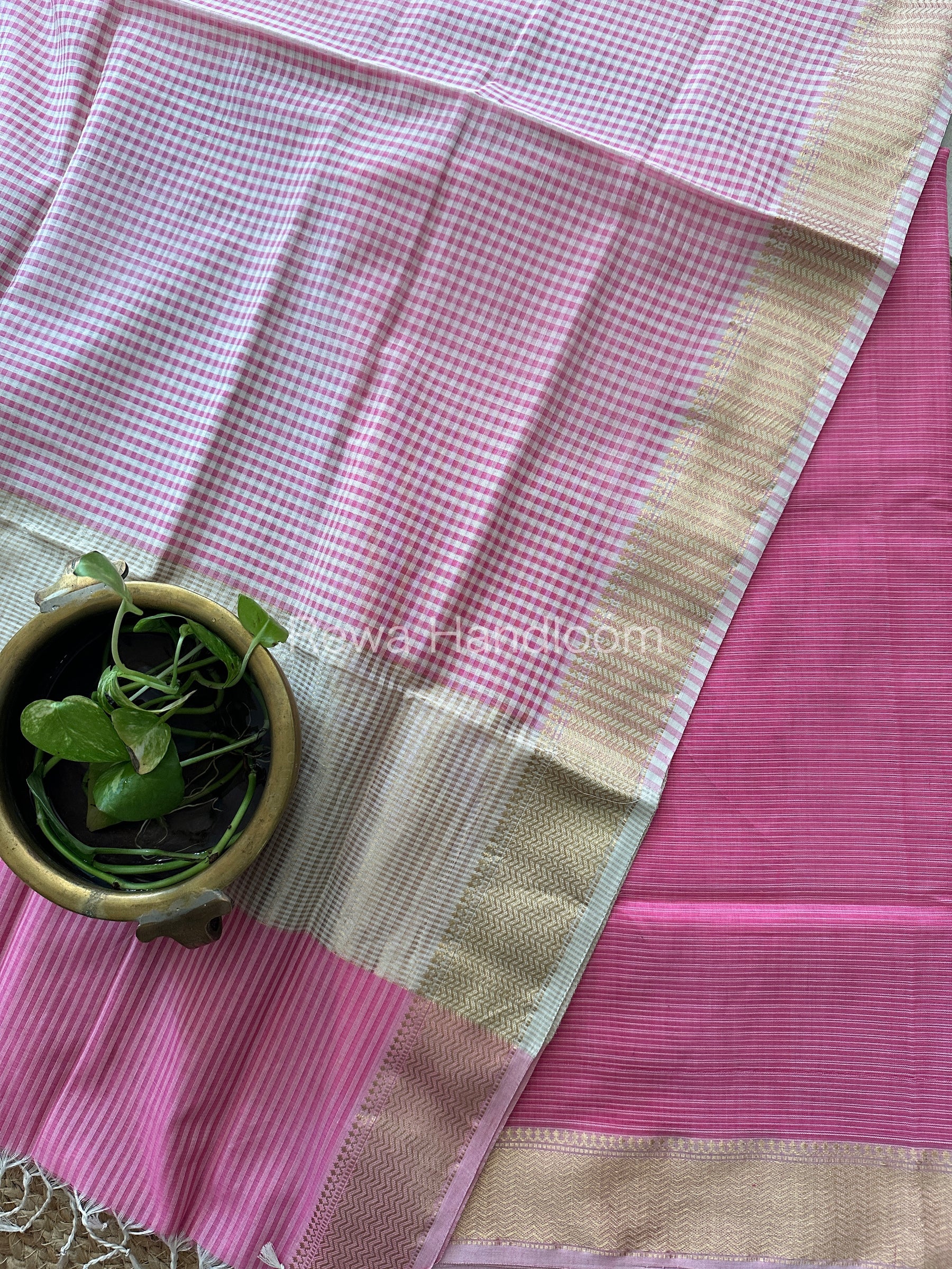 Maheshwari Pink Checks Dress Material-CPT26