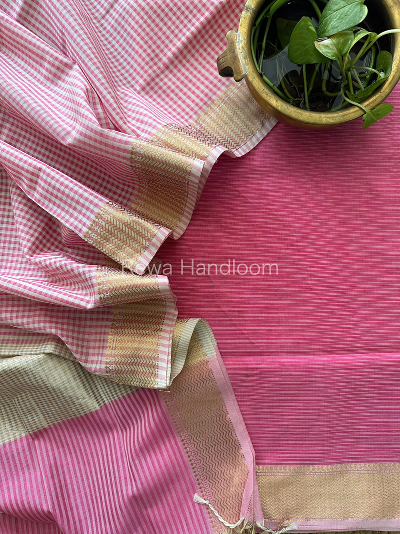 Maheshwari Pink Checks Dress Material CPT26