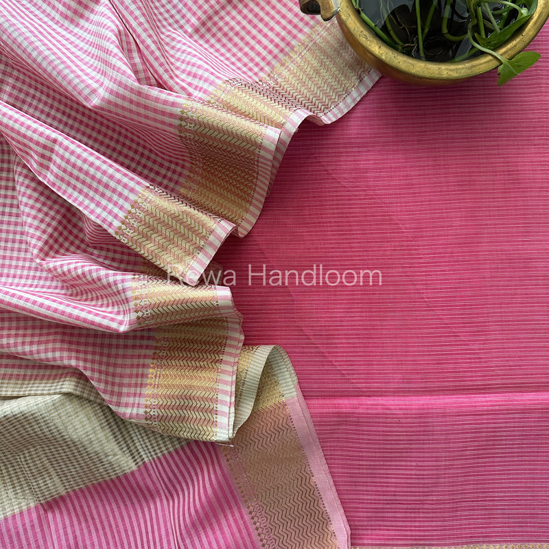 Maheshwari Pink Checks Dress Material CPT26