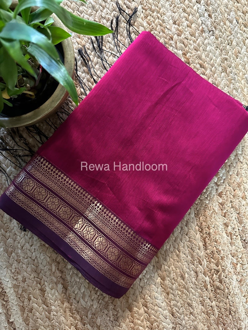 Maheshwari Magenta Zari Border Plain Saree ZSBS020