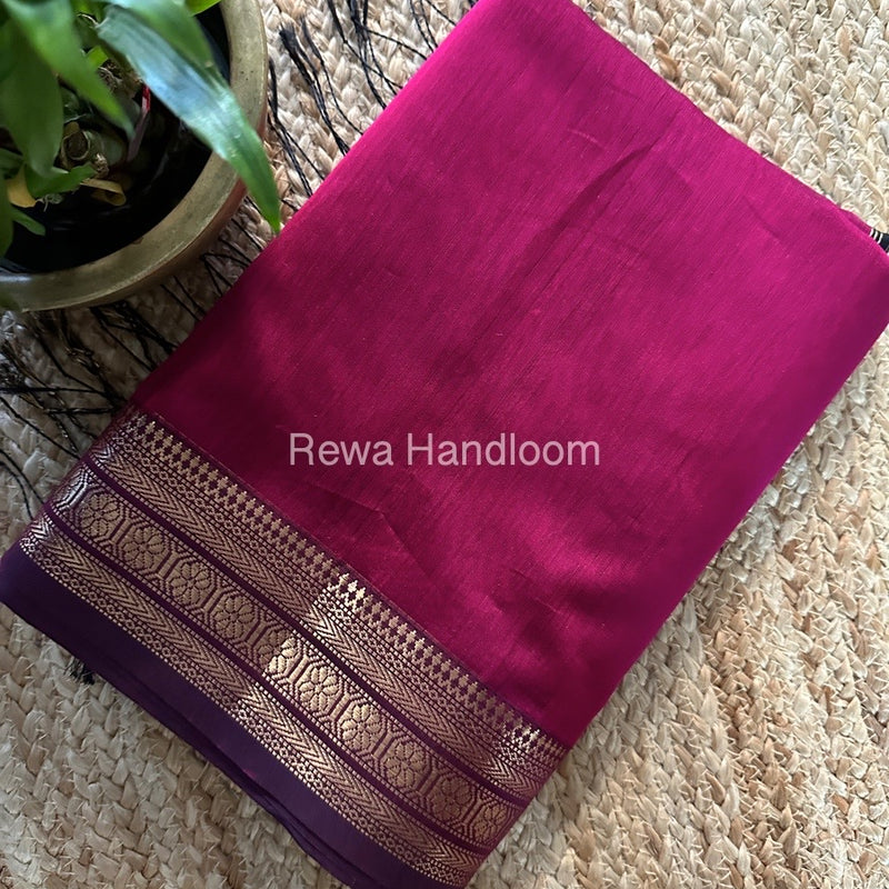 Maheshwari Magenta Zari Border Plain Saree ZSBS020