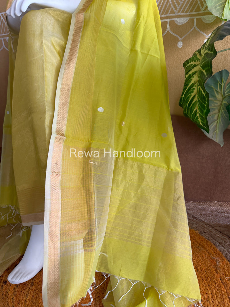 Maheshwari Lemon Yellow Tissue Top Dupatta Sets TBTS106