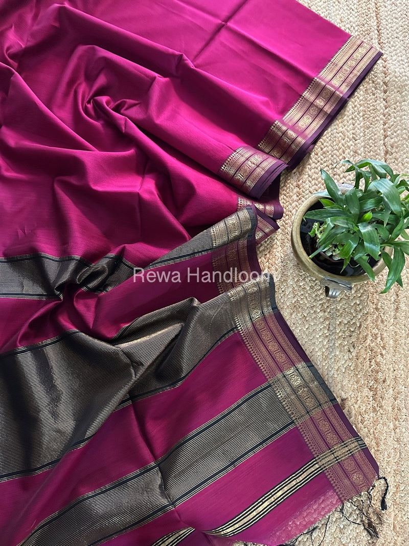 Maheshwari Magenta Zari Border Plain Saree ZSBS020