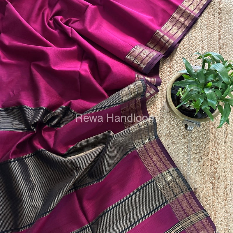 Maheshwari Magenta Zari Border Plain Saree ZSBS020