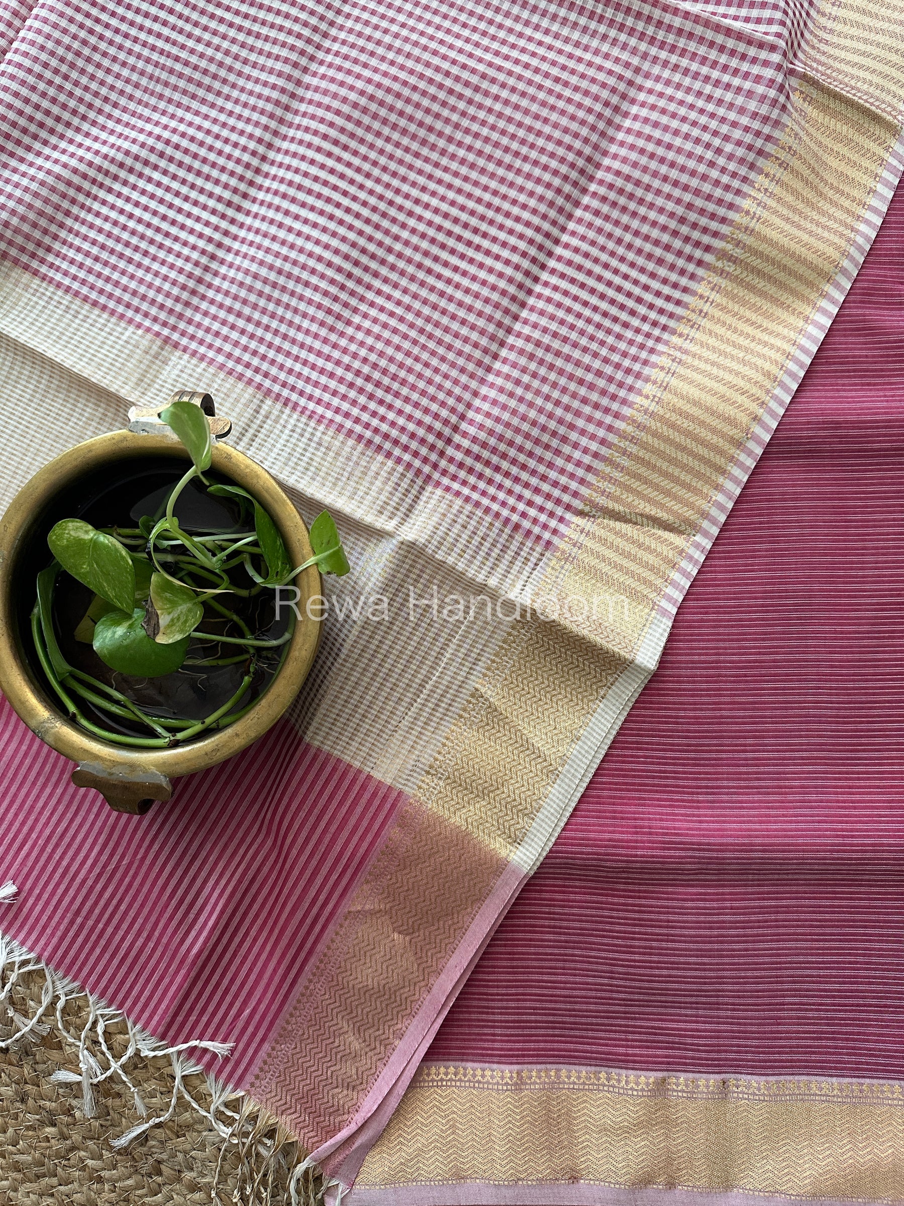 Maheshwari Rani Pink Checks Dress Material-CPT28