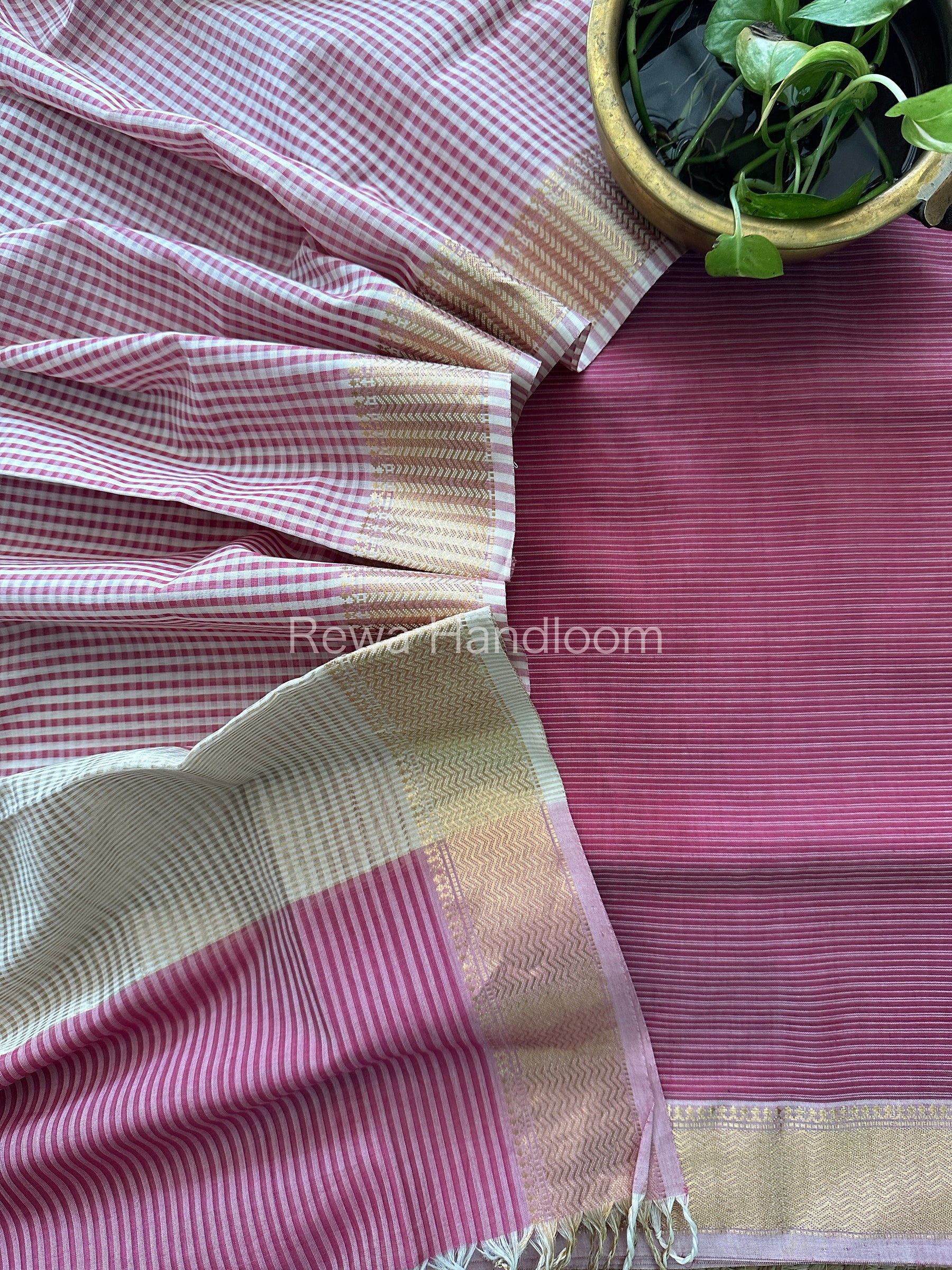 Maheshwari Rani Pink Checks Dress Material CPT28