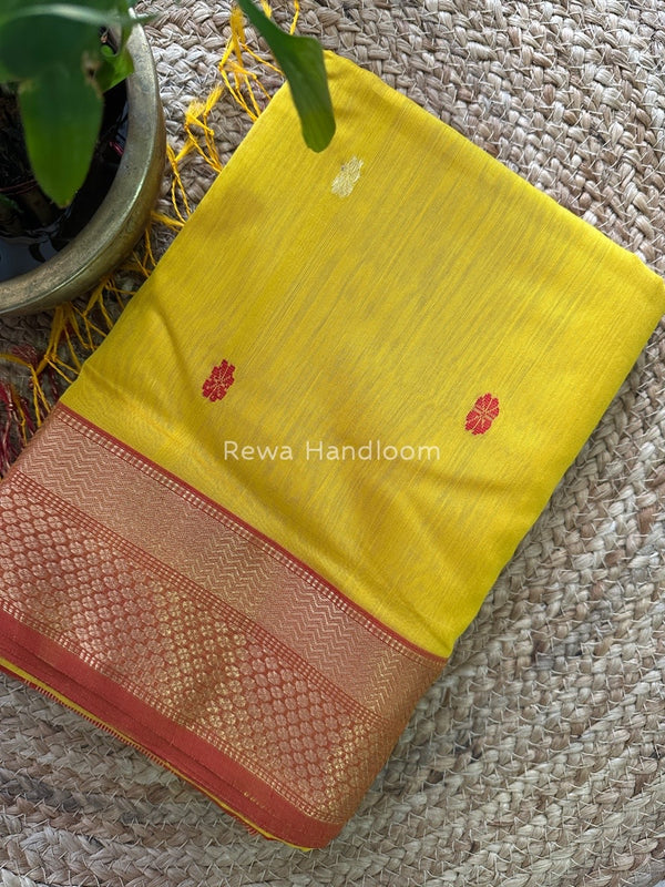 Yellow Butta Pallu Zari Border Saree ~ Maheshwari Saree BTPS030