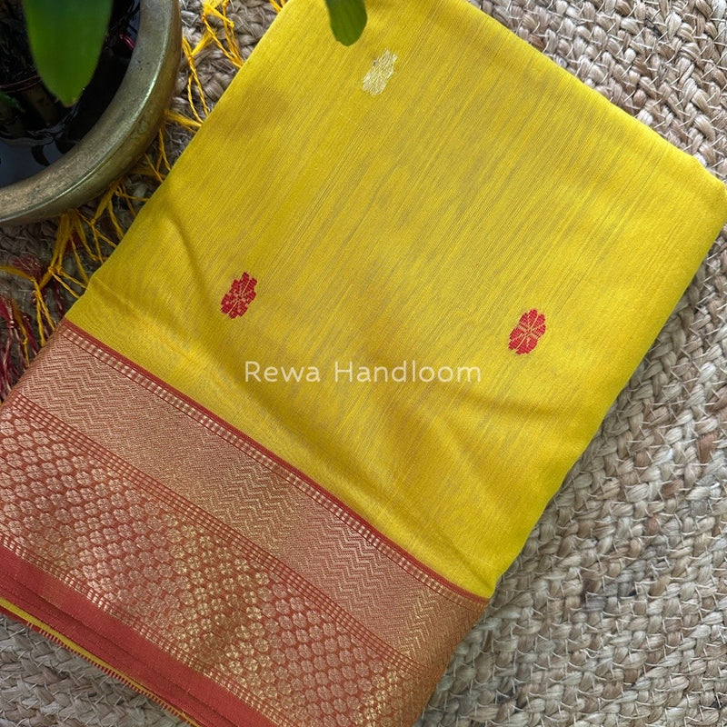 Yellow Butta Pallu Zari Border Saree ~ Maheshwari Saree BTPS030