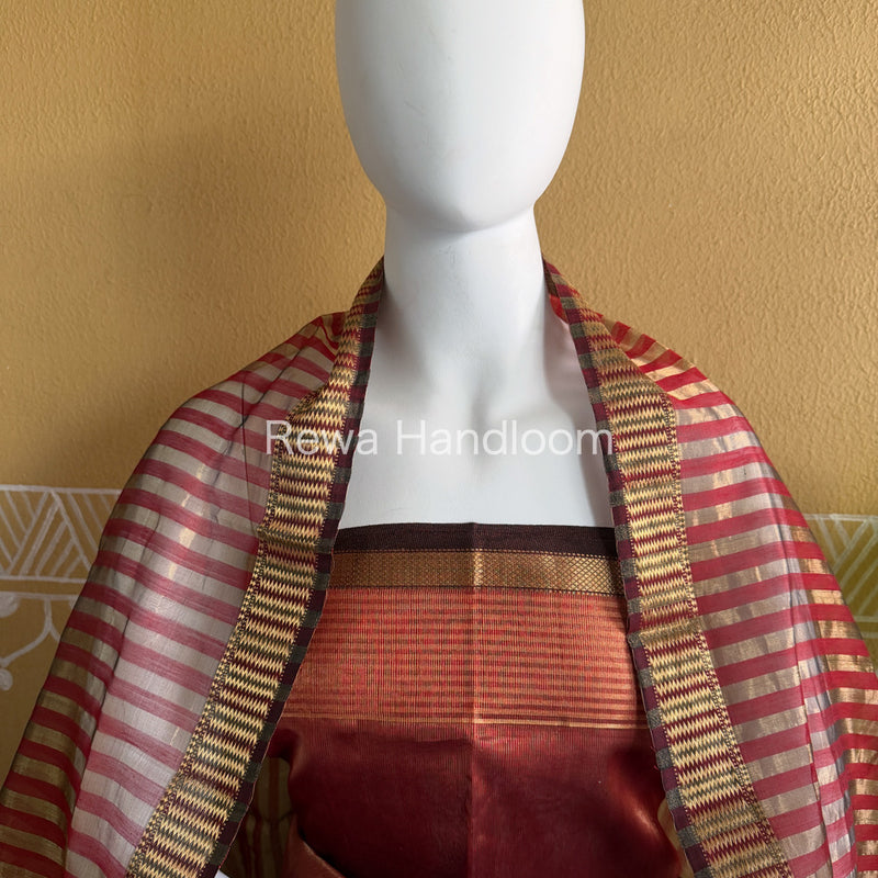 Maheshwari Red Tissue Top Dupatta Sets TBTS107