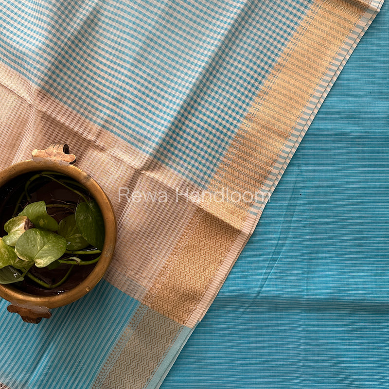 Maheshwari Sky Blue Checks Dress Material CPT30