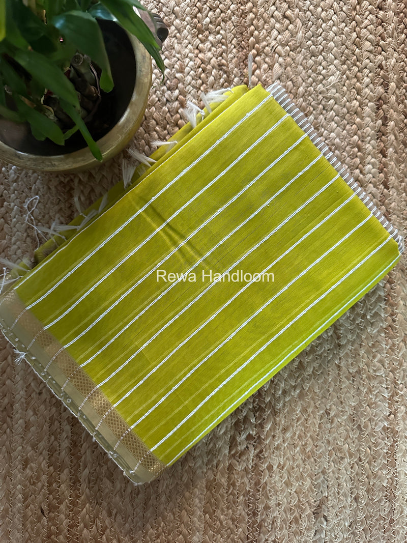 Maheshwari Lemon Yellow Gichha Thread Lining Saree GTLS053