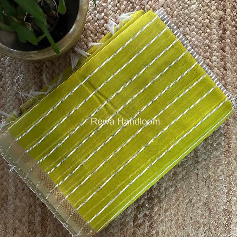 Maheshwari Lemon Yellow Gichha Thread Lining Saree GTLS053