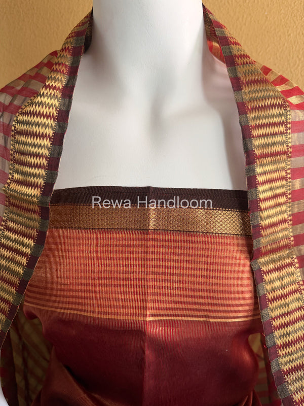 Maheshwari Red Tissue Top Dupatta Sets TBTS107