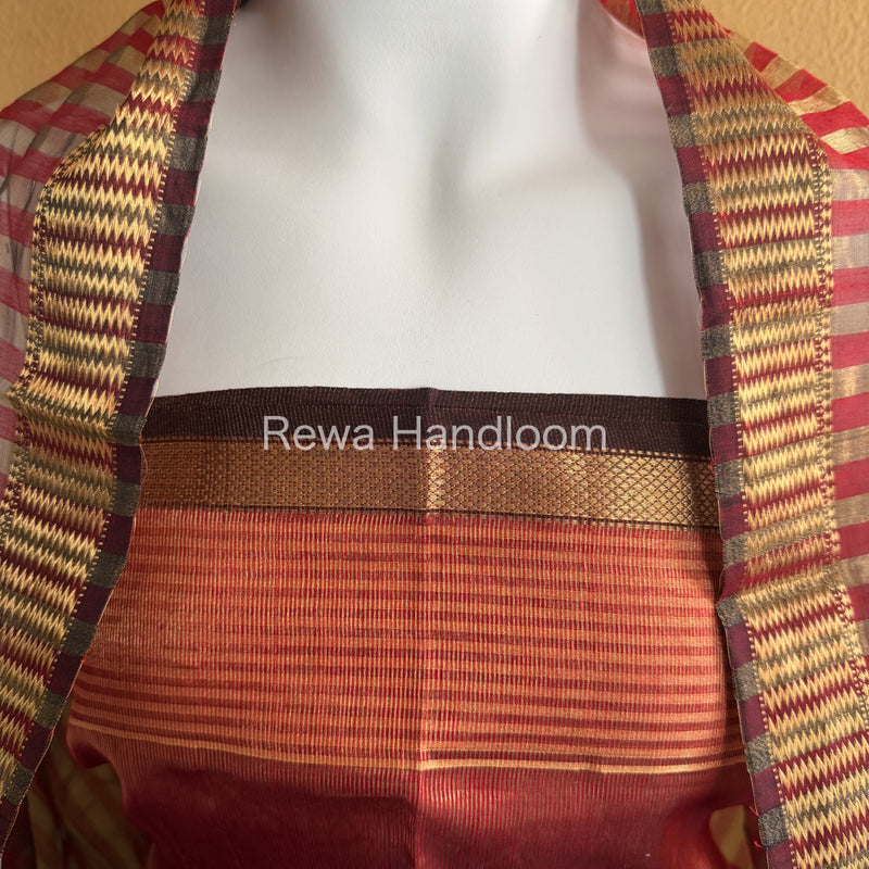 Maheshwari Red Tissue Top Dupatta Sets TBTS107