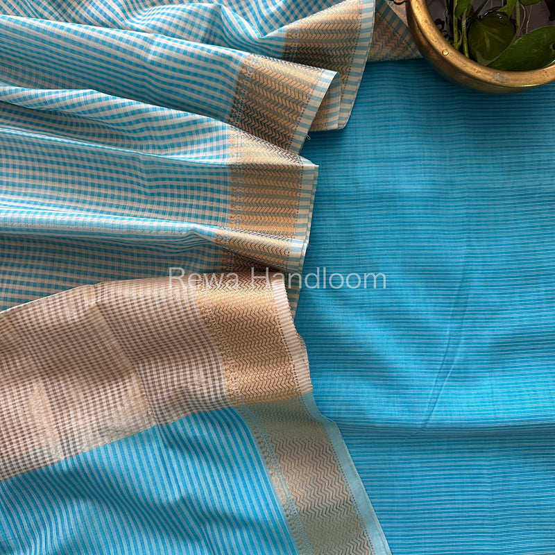 Maheshwari Sky Blue Checks Dress Material CPT30