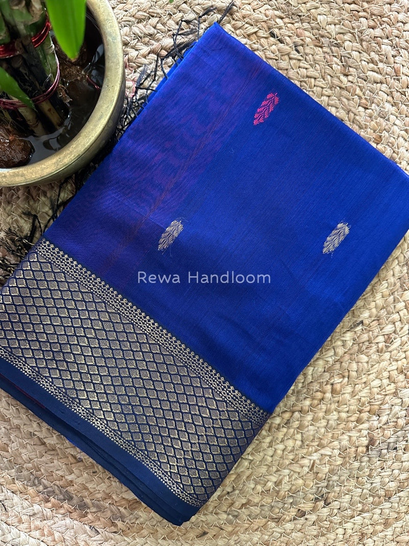 Blue Zari Butti Maheshwari Saree PTB0124